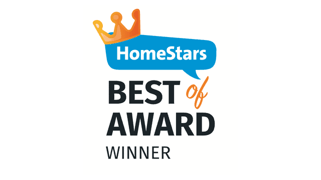 HomeStars Best of Award Winner badge featuring a blue speech bubble with a gold crown icon, perfect for proudly displaying on your new PVC deck.