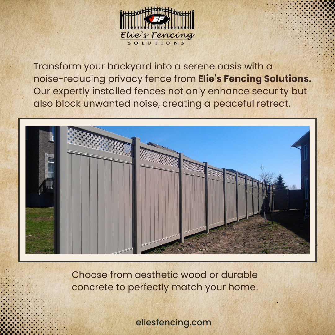 A tall privacy fence with lattice tops in a neutral color, expertly installed by a skilled fencing contractor, offers noise reduction and enhanced security for your backyard.